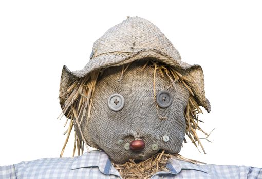 Isolated Head Of A Scarecrow On A White Background