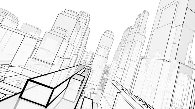 Sketch of modern city, perspective view. 3d illustration