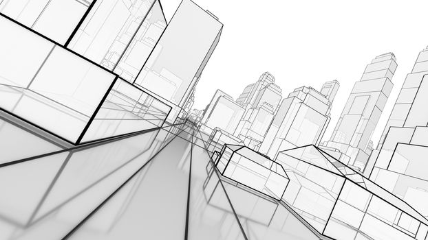 Sketch of modern city, perspective view. 3d illustration