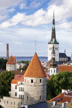 Aerial view of medieval center of Tallinn, capital of Estonia