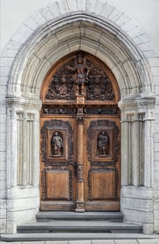 Old wooden gate of a medieval house