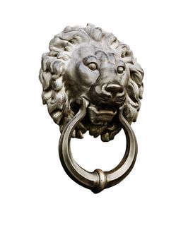 Lion head door knocker isolated over white