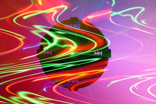 An abstract image of musical controls in colorful waving dance lights