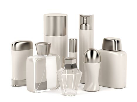 Set of cosmetic products on white background