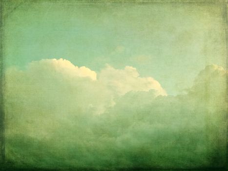 Green vintage sky and clouds background. Clouds in sunlight.