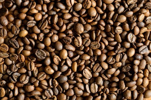 Coffee beans background.Close up.Mixture of different kinds of coffee beans.