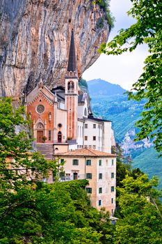 Madonna della Corona church on the rock, sanctuary in Trentino Alto Adige region of Italy
