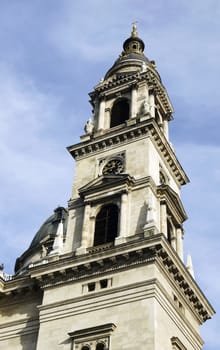 Bell tower at St. Stephen basilica in Budapest, Hungary