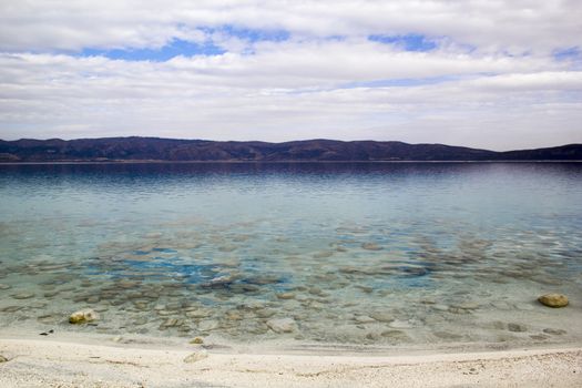 Blue lake and blue sky Salda Lake Antalya Turkey