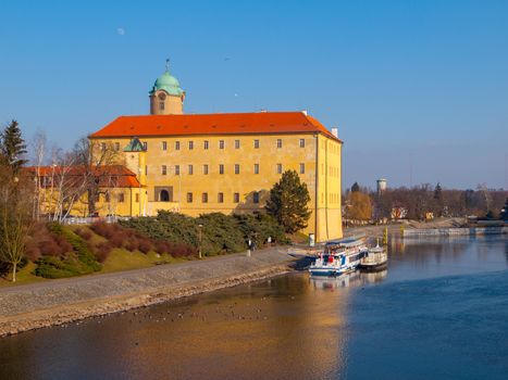 Podebrady Castle at River Labe, Czech Republic.