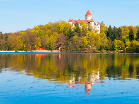 Chateau Konopiste reflected in the water, Central Bohemia, Czech Republic.