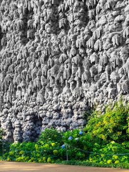 Mysterious Dripstone Wall in the Wallenstein Garden, Prague, Lesser Town, Czech Republic.