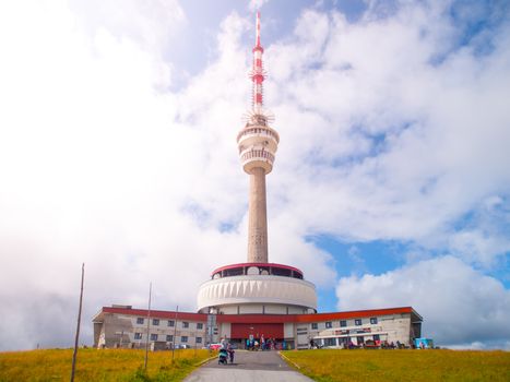 TV transmitter and lookout tower on the summit of Praded Mountain, Hruby Jesenik, Czech Republic.