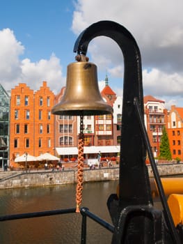 Old metal naval bell on a army ship.