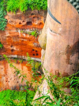 Close-up view of Dafo - Giant Buddha statue in Leshan, Sichuan Province, China.