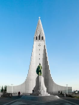 Hallgrimskirkja - white Lutheran Cathedral in Reykjavik, Iceland.