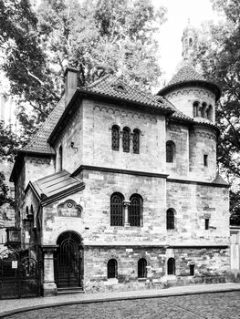 Ceremonial Hall near Jewis cemetery in Josefov quarter, Old Town of Prague, Czech Republic. Black and white image.