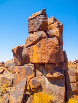 Giant's Playground rock formations on sunny day with clear blue sky near Keetmanshoop, Namibia, Africa
