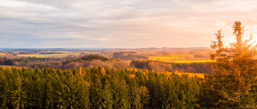 Panoramic landscape of Vysocina Mounstains, Czech Republic.