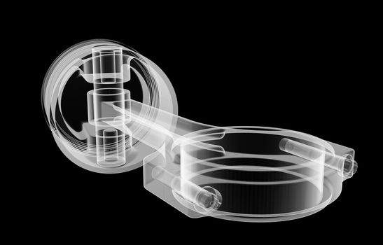 Engine piston x-ray image, isolated on black background. 3d illustration
