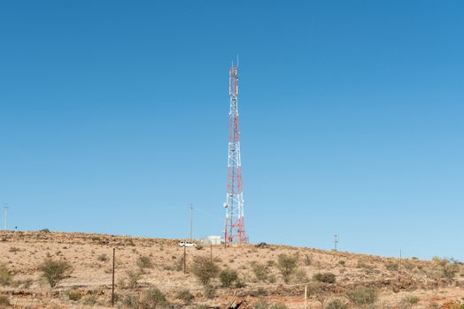 A cellphone telecommunications tower next to the road between Kakamas and Augrabies town in the Northern Cape Province