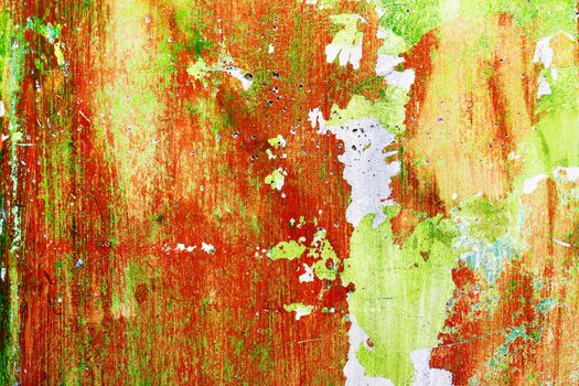Red and green wall background. Rough housework wallpaper design backdrop. Color room interior decoration texture template