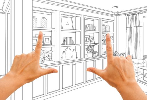 Hands Framing Custom Built-in Shelves and Cabinets Design Drawing.