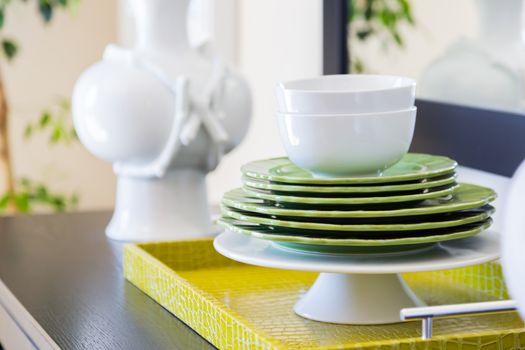 Apple Green Accents Decorative Dining Abstract in Home.