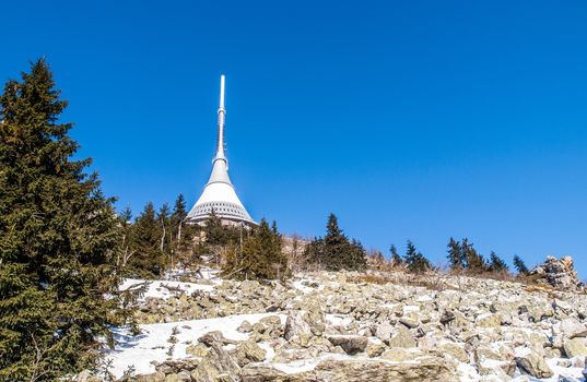Jested mountain with unique TV transmitter near Liberec, Czech Republic.