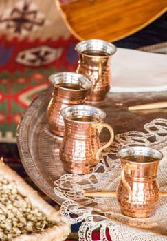Set of metal mugs made in the old Ottoman style