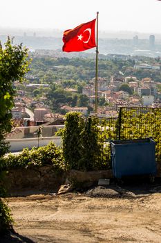 Turkish national flag hang on a pole in open air