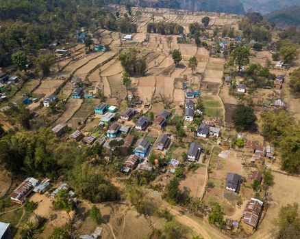 Aerial view of Nepane village near Kushma in Nepal