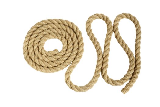 rope made of coarse hemp. are in coils, isolate on white background without shadows. easy to cut for your project.