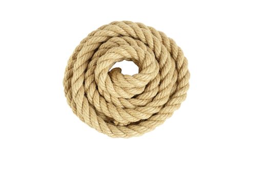 rope made of coarse hemp. are in coils, isolate on white background without shadows. easy to cut for your project.