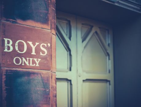 Retro Vintage Boys' Only Sign On An Old Victorian Private School In The UK