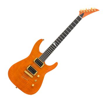 Orange Electric Guitar Isolated on White Background