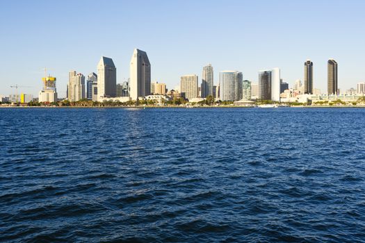 Skyline of downtown San Diego California in late afternoon.
