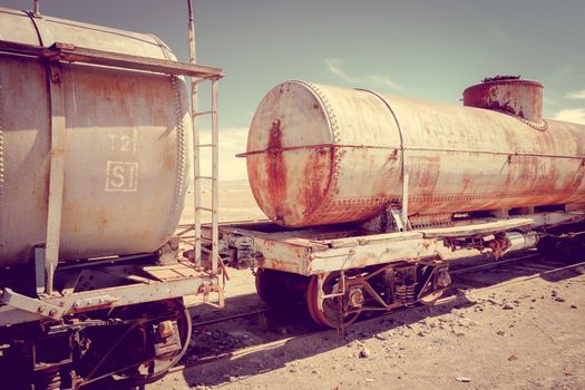 Old train station in Bolivian desert, south america