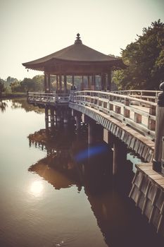 Ukimido Pavillion on a lake in Nara park, Japan