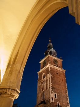 Town Hall Tower in Krakow by night, Poland.