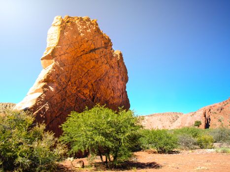 Puerta del Diablo, aka Devils Gate, red rock formation in dry Quebrada de Palmira near Tupiza, Bolivian Andes, South America.