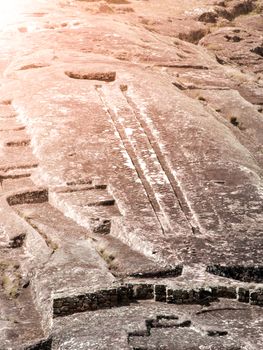 El Fuerte de Samaipata. Close-up view of mystical rock carvings in Pre-Columbian archaeological site, Bolivia, South America. UNESCO World Heritage Site.