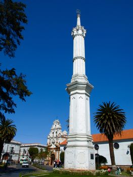 White Obelisk of Freedom on Square of Freedom in Sucre, Bolivia