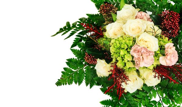 Closeup shot of bunch of beautiful flowers, isolated on white background