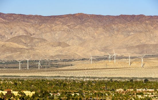 Windmills that generate electric power near Palm Springs, California, USA.