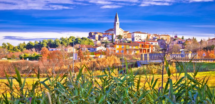 Istrian town of Visnjan panoramic colorful view, Istria region of Croatia