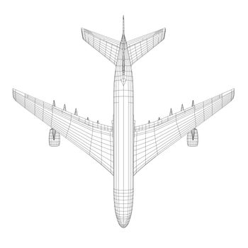 Passenger aircraft. 3d illustration. Wire-frame style. The layers of visible and invisible lines are separated