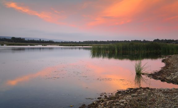 Sunset colours over Boorooberongal Lake, one of many lakes in  Penrith and Castlereagh region.