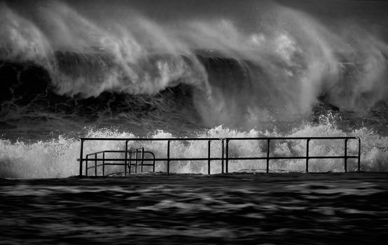 Ocean pool closed in a large swell along the coast of eastern Australia