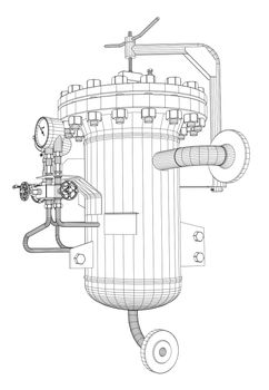 Wire-frame industrial equipment. 3d rendering on white background